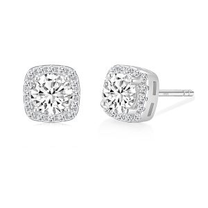 EAMTI 925 Sterling Silver Stud Earrings for Women 0.5CT Square CZ Stud Earrings White Gold Plated Halo Stud Earrings Men Hypoallergenic