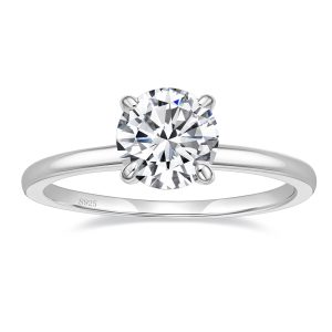 EAMTI 1.5CT 925 Sterling Silver Engagement Rings Wedding Bands for Women, Round Cut Solitaire Cubic Zirconia CZ Wedding Promise Rings for Her
