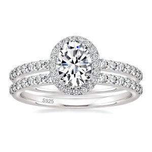 EAMTI 1.5CT 925 Sterling Silver Cubic Zirconia Bridal Rings Sets Oval Cut CZ Engagement Rings Wedding Band For Women