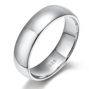 EAMTI 6mm 925 Sterling Silver Ring High Polish Plain Dome Wedding Band Comfort Fit