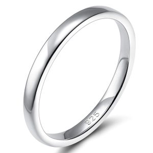 EAMTI 2mm 925 Sterling Silver Ring High Polish Plain Dome Wedding Band Comfort Fit