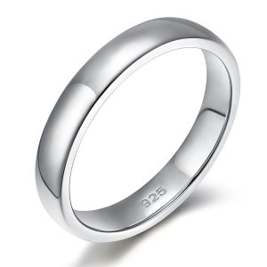 EAMTI 4mm 925 Sterling Silver Ring High Polish Plain Dome Wedding Band Comfort Fit